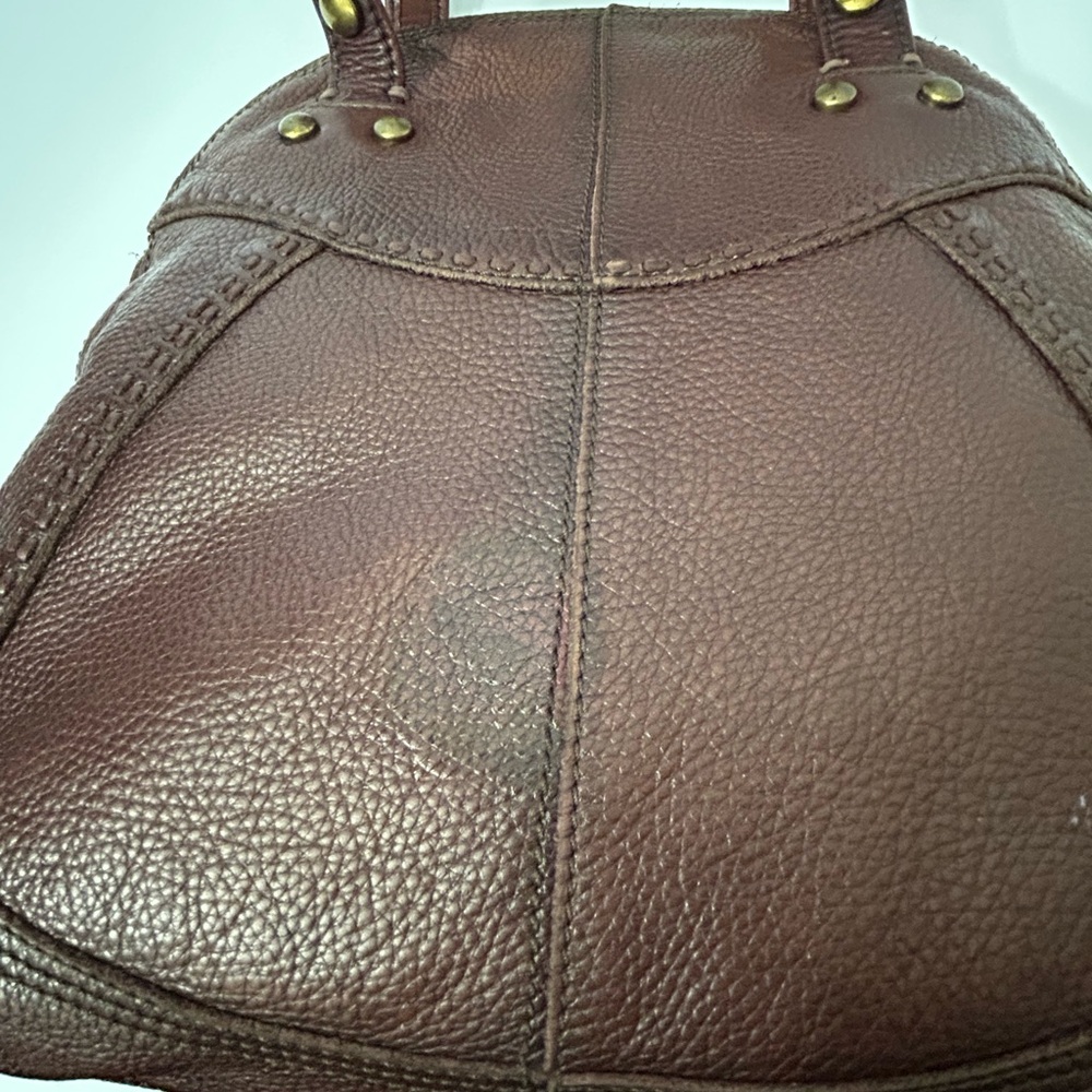 Lucky Brand -  Large Leather Bowler Shoulder Bag with Tassels in Burgundy/Brown - Picture 16 of 16